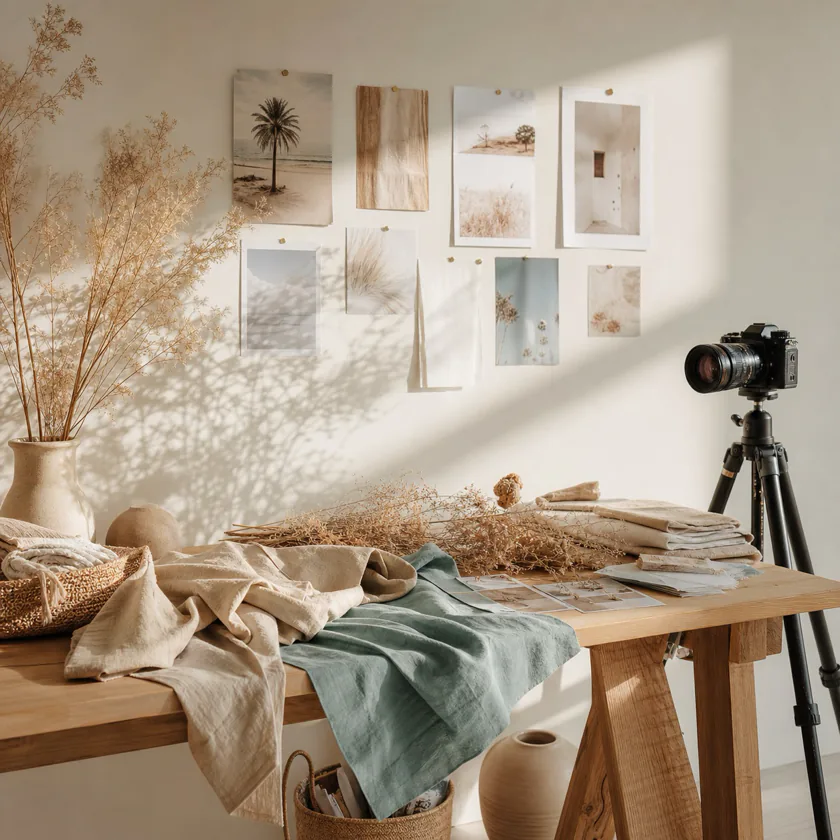 Camera and creative direction materials in a warm content studio